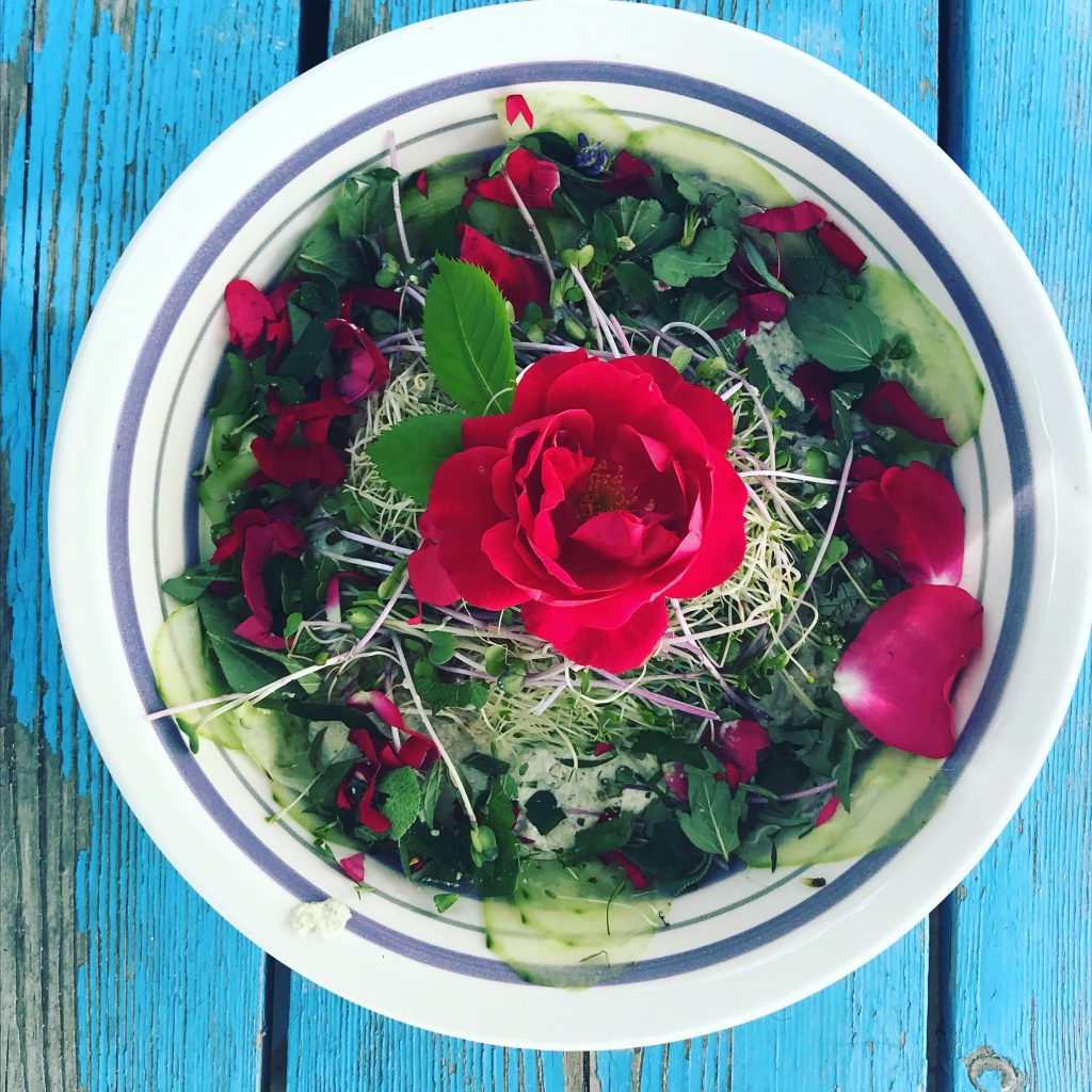 Salat mit Rosenblüten